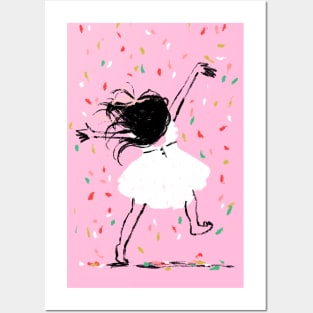 Celebration Girl Dancing in Confetti Posters and Art